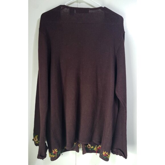VTG Women's 1X Cardigan Sweater Brown Floral Boho Hippie Cottage Festival Fairy - Picture 2 of 12